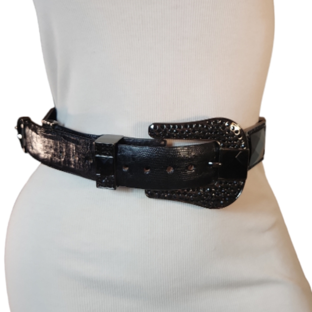 WILD WEST BOOTS 26 BLACK COWGIRL BLING WIDE STATEMENT BELT